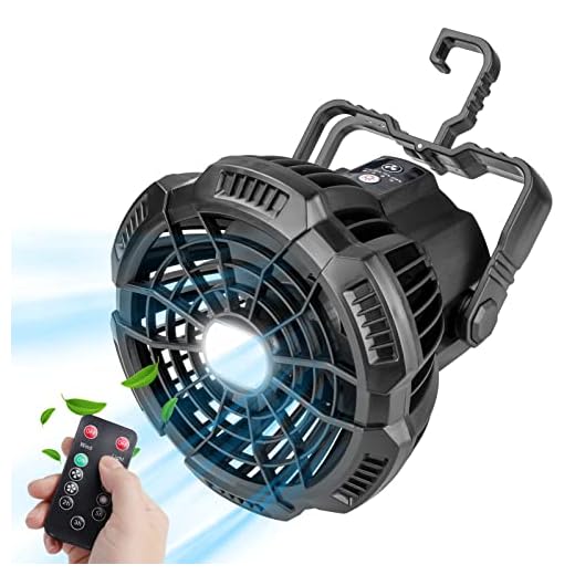 Oziral Ventilador para Acampar, LED 5200mAh Ventilador de Tcho Portátil Recargable 2 en 1 con Control Remoto que Puede Enganchar Ventilador de Mesa Portátil para la Tienda de Campaña de Emergencia