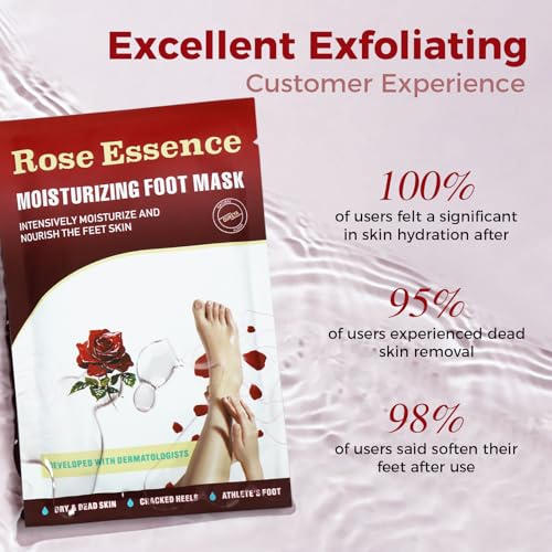 Fuß-maske 3 Paare, Repariert Fersen & Entfernt Trockene, Tote Haut für Weiche Füße, Peeling Fußmaske für Trockene, Rissige, Fußpflege, Rose (Kein Peeling)