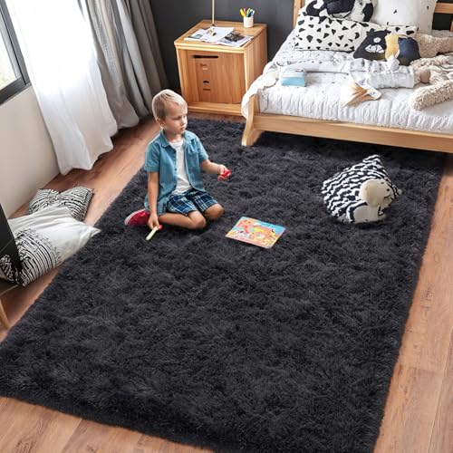 Rugs for Living Room 8x10, Soft Shaggy Modern Shag Area Rug for Bedroom, Upgrade Non-Slip Plush Fluffy Carpet for Kids Boys Girls Room Home Decor Aesthetic, Charcoal Gray