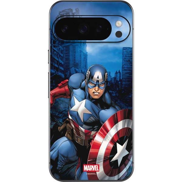 Skinit Decal Phone Skin Compatible with Google Pixel 9 Pro - Officially Licensed Marvel Captain America Portrait Design