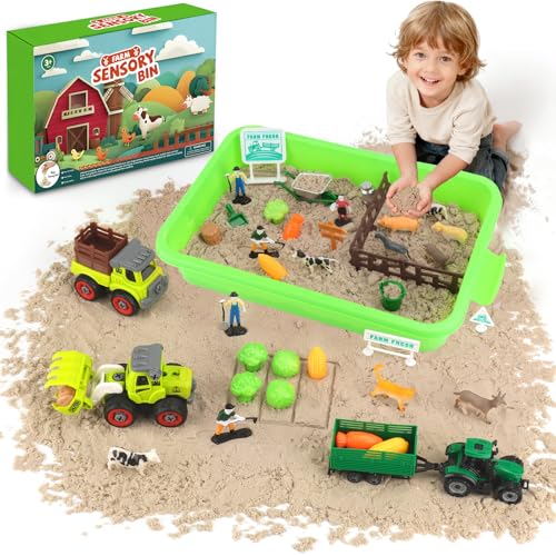 BBWELL Arena Magica Para Niños,Arena Juguetes Mágica,3 Vehículos Agrícolas | 10 Moldes Vegetales | Arenas Sand Cinetica con 1 KG de Sand,Regalo Navidad Cumpleaños para Niños de 3 a 8 Años