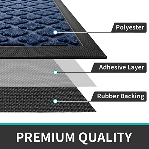 Dexi Door Mat Front Indoor Outdoor Doormat Small Heavy Duty Rubber Outside Floor Rug For Entryway Patio Waterproof Low-Profile,17"X29",Navy Blue #TOP4