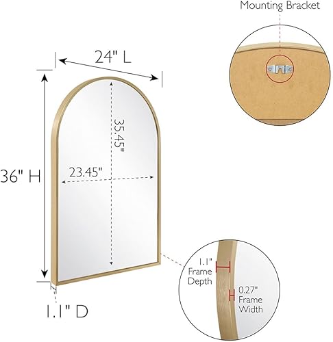 Miniatura 5 de Design House Maeve 596726-GLD - Espejo de pared en forma de arco, 36 pulgadas de alto x 24 pulgadas de largo, marco de metal moderno, para sala de