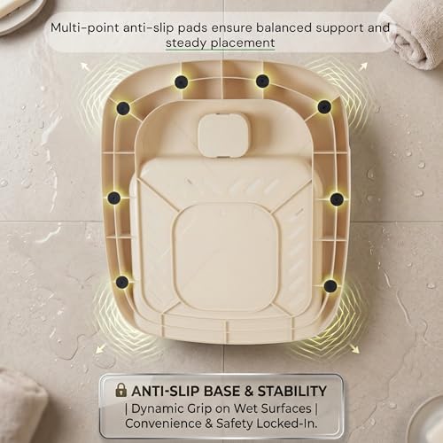 Image of BAYBEE Shower Bath Stand for Baby for 0 - 3 Years for Kids | Duck Design Baby Standing Bath Stand with Adjustable Height & Width | Portable Kids Bathstand with Shower Holder & Anti-Slip Base (Beige)