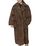 Kanpola Kunstpelz Mantel Damen Leopard Pelzmantel PlüSchjacke mit Knöpfen und Tasche,Winter Warme Felljacke Langärmlig V-Ausschnitt Wintermantel Winterjacke Elegant Outerwear