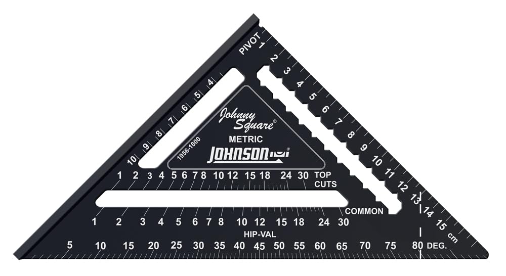 Johnson Level & Tool 1956-1800 Metric Johnny Square Professional Easy-Read Aluminum Rafter Square, 18cm, Black, 1 Square