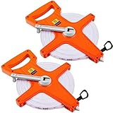 Kanayu 2 Pieces 330 ft Open Reel Retractable Long Fiberglass Tape Measure Feet and Meters Measuring Yard for Engineer Sport Field Project Construction