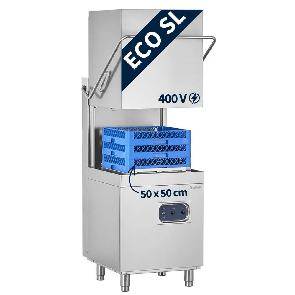 GastroHero Haubenspülmaschine ECO HSME54SL 400 V mit Reiniger- & Klarspüldosierer Ablaufpumpe 50x50 cm Gastro Spülmaschine