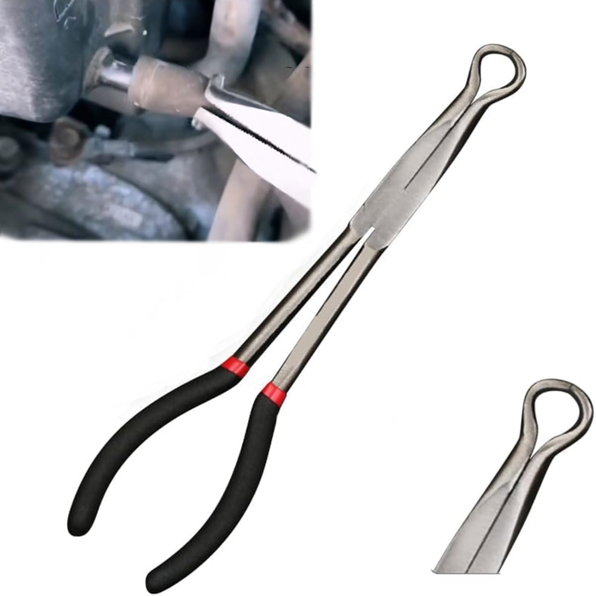 Long Reach Long Nose Spark Plug Pliers, Hose Grip Pliers Automotive Spark Plug Wire Removal Plier with Serrated Jaws Spark Boot Removal Pliers for Car Spark Plug Pliers (11in-18mm Inside Diameter)
