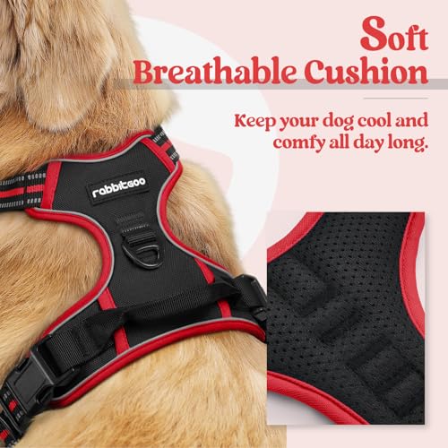 Image of rabbitgoo Dog Harness No Pull with 2 Leash Clips, Adjustable Soft Padded, Reflective Oxford No Choke Pet Vest with Easy Control Handle for Large Dogs, Black & Red, XL