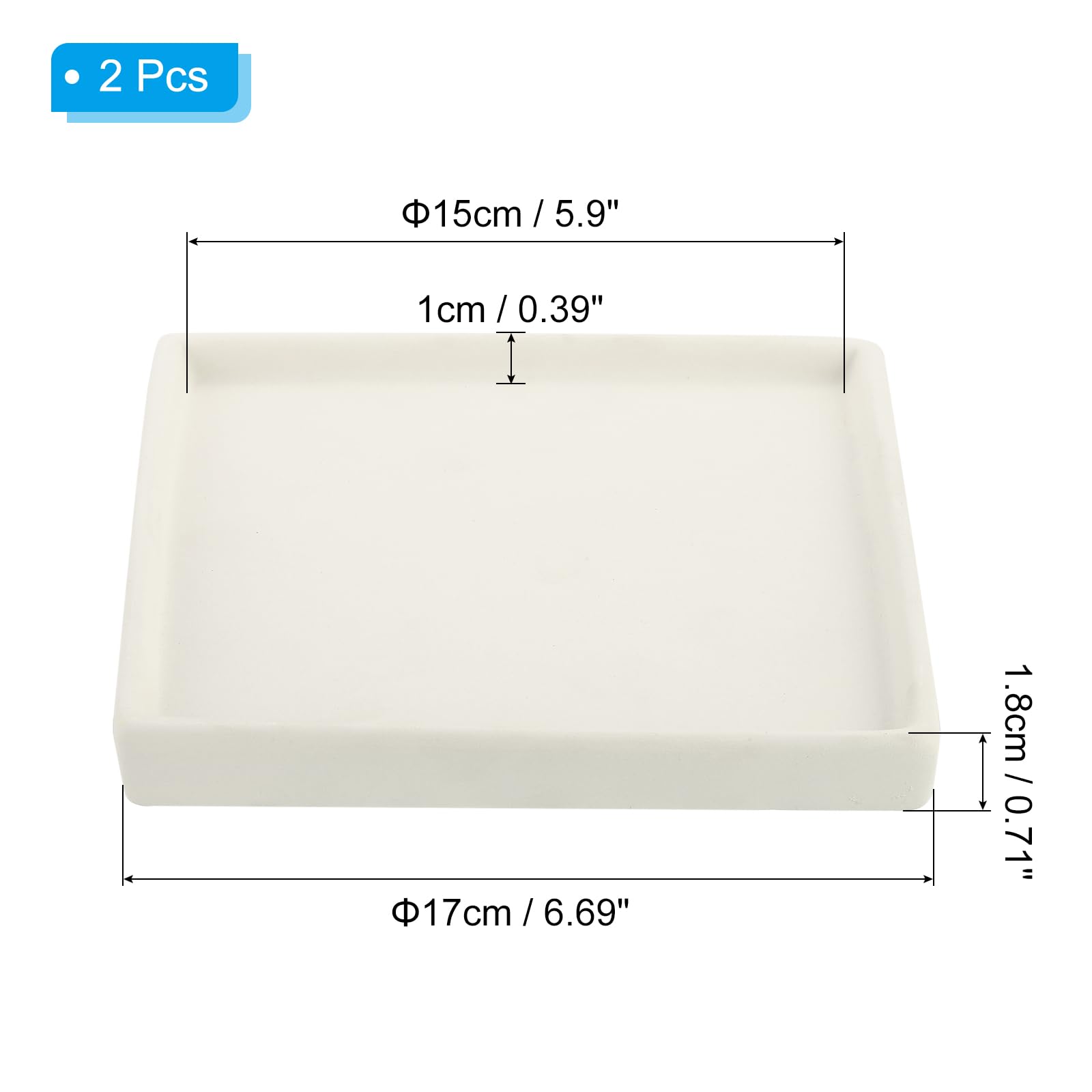 PATIKIL Plant Pot Saucers 6.7 Inch, 2 Pack Ceramic Square Flower Drip Tray for Indoor Outdoor Beige - Image 2
