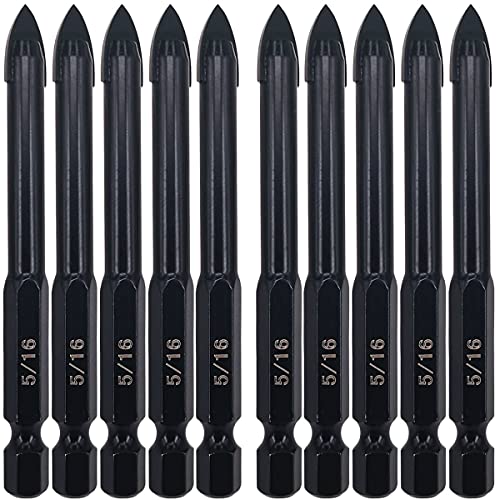 Hymnorq 10Pc 5/16" Glass & Tile Drill Bit Set, 1/4" Hex Shank Carbide Tip
