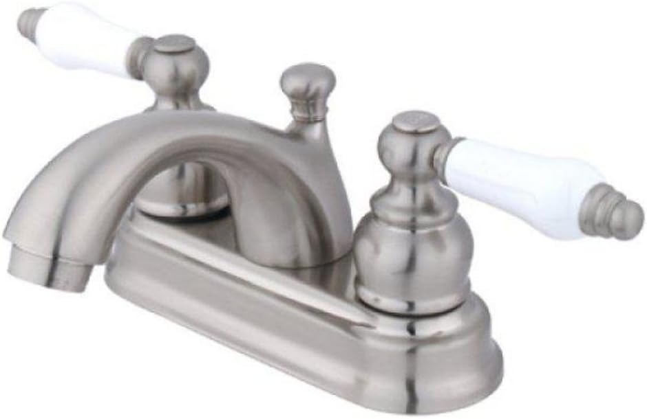 Kingston Brass KB2608PL Vintage 4-Inch Centerset Lavatory Faucet, Brushed Nickel with Porcelain Lever Handle