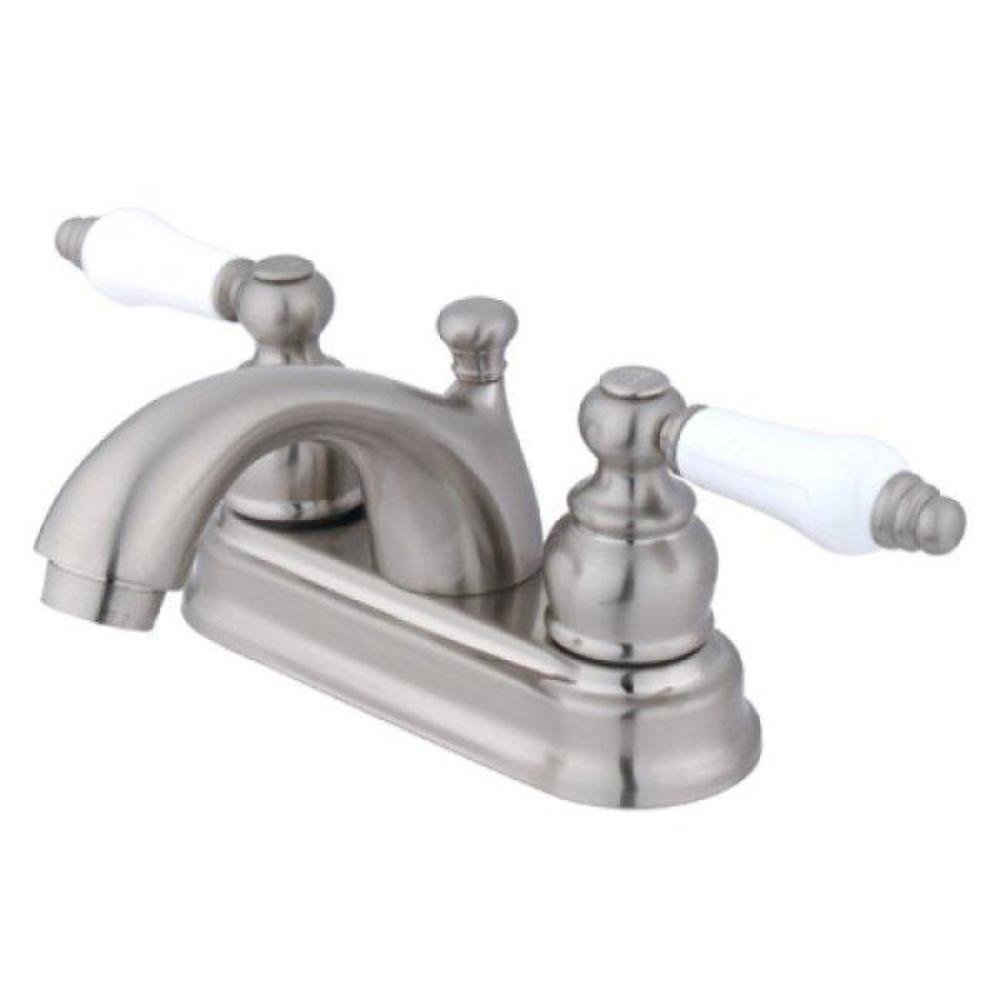 Kingston Brass KB2608PL Vintage 4 İnç Centerset Lavabo Bataryası, Porselen Kol Saplı Fırçalanmış Nikel