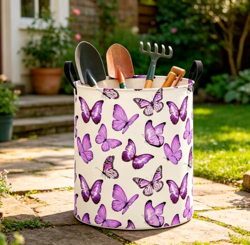 Image of CLOCOR Large Laundry Basket,Waterproof Fabric Storage Container,Room Decor(Deep Purple Butterfly)