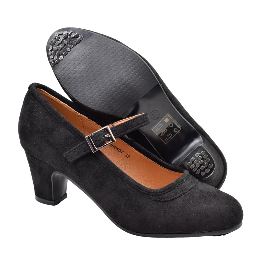 PASARELA - Zapatos de Baile Flamenco de Piel Vegana de Ante con Clavos para niña y Mujer Tallas 27 al 43 Color Negro Antelina