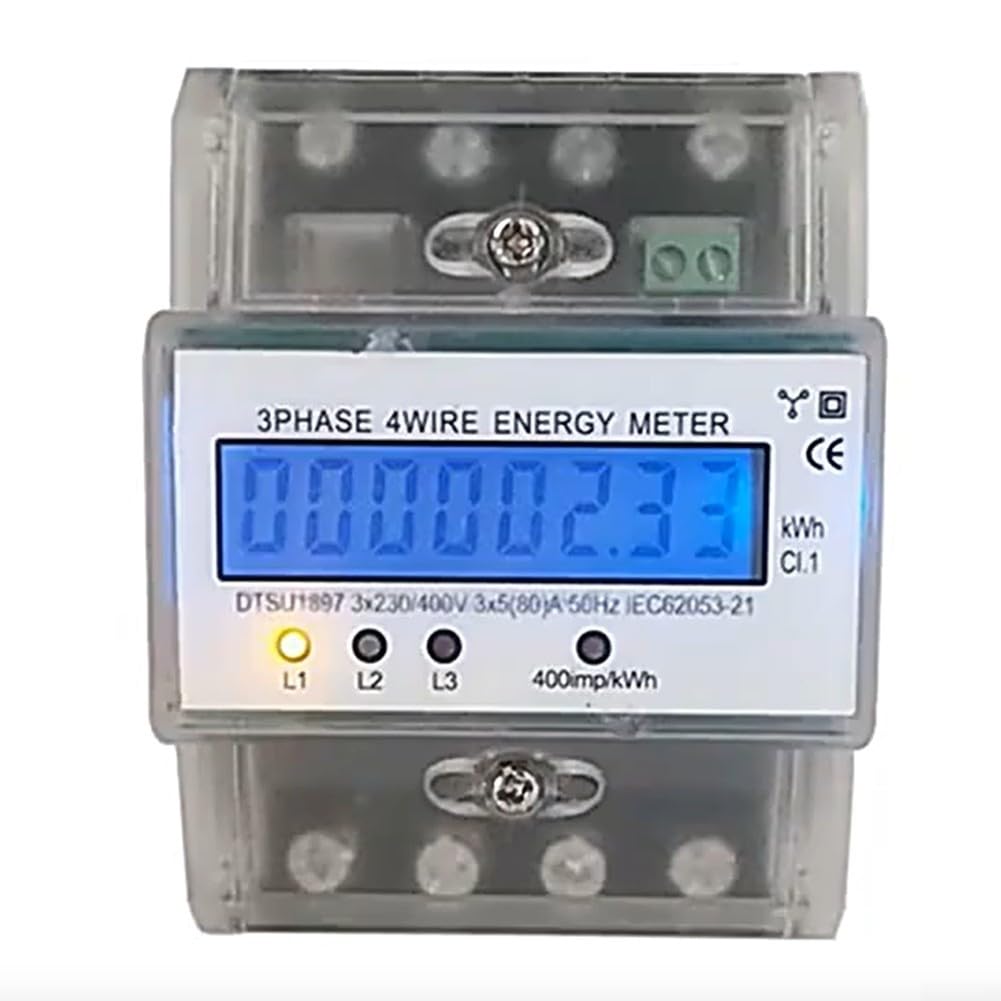 Dreiphasen-Energiezähler, 4-adrig, 230 V, 5-80 A, digitales Wattzähler, DIN-Schienenmontage, für Büroverbrauch