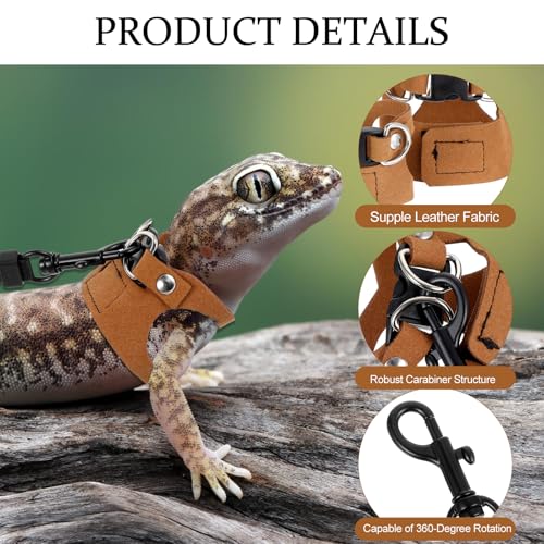 Image of 3 Pack Bearded Dragon Harness and Leash Set, Adjustable Lizard Leash Soft Small Animal Traction Rope, Vest Accessories for Squirrel Rat, Gecko, Bearded Dragon Harness