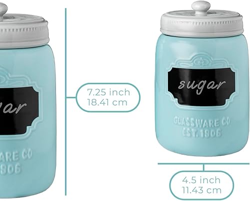 Miniatura 3 de Mason Jar - Juego de 3 recipientes de cerámica para cocina, recipientes de almacenamiento decorativos con tapas herméticas para café, azúcar y más,