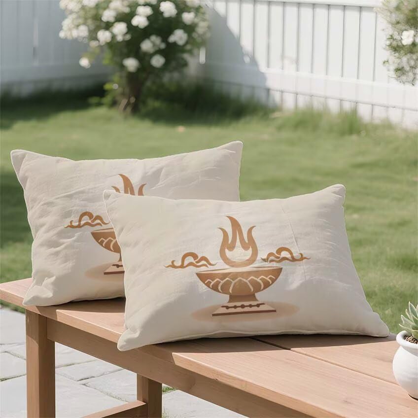 Housse de coussin 80x100cm rectangulaire lin crème imperméable pour extérieur