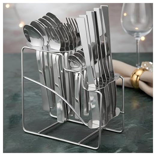 Parage Fantasy Premium Stainless Steel Cutlery Set - Set of 25 (Contains: 6 Table Spoons, 6 Tea Spoons, 6 Forks, 6 Knives, 1 Stand) - Silver