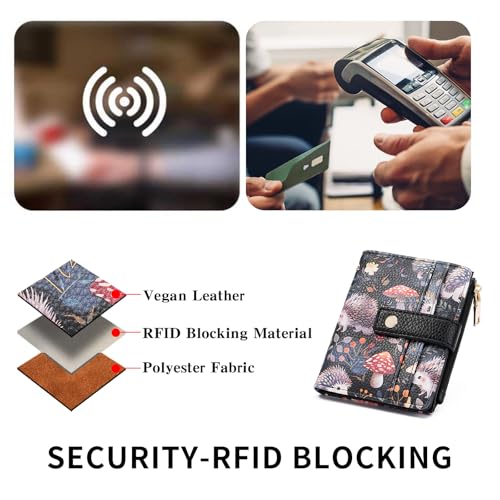 Image of GOIACII Small Wallet for Women Leather Bifold Zipper Coin Pocket RFID Blocking Cute Credit Card Holder Hedgehog Print