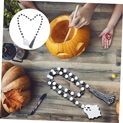 Décor d'halloween perles bois pour décoration intérieure blanche de table - 5