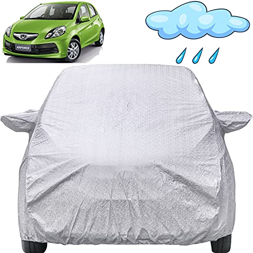 Image of Brio Waterproof Car Cover with Mirror Pockets, Shinning Silver Design, Non Woven Fabric,Triple Stitched, Compatible with Honda Brio Car Cover (2013 to 2024), Brio Car Accessories