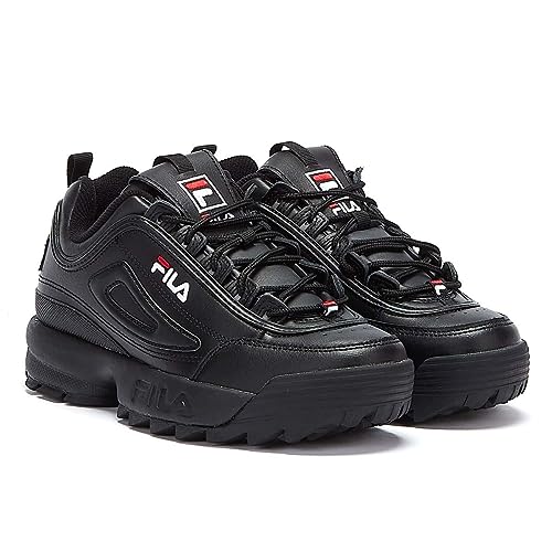 Fila Unisex Disruptor II Premium Leather Synthetic Black White Red Trainers 8.5 W / 7 M US3
