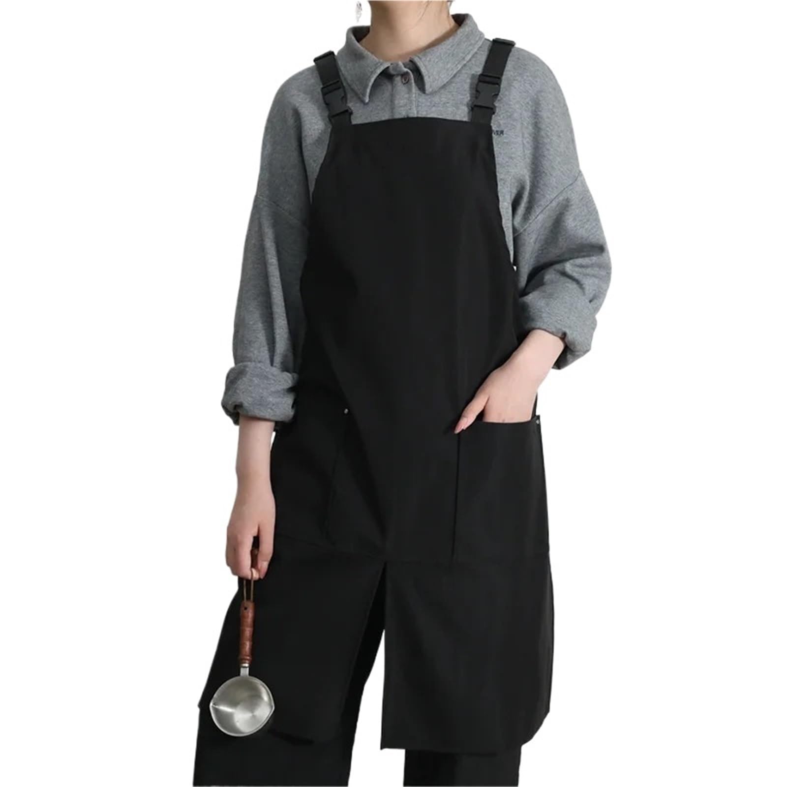 Geteilte Schürze mit Taschen Wasserdichte Küchen- und Café-Arbeitsschürze mit Taschen Frontschlitz for Damen Herren, ölbeständig, Barista-, Koch- Kellnerschürze