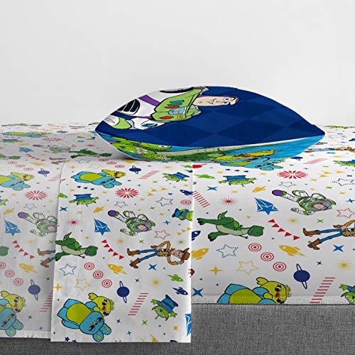 Image of Jay Franco Disney Toy Story Twin Sheet Set 3 Piece - Soft Microfiber Bedding, Fitted & Flat Sheets, Pillowcase, Deep Pocket, Fade Resistant, Machine Washable, Breathable, Boys Girls, White