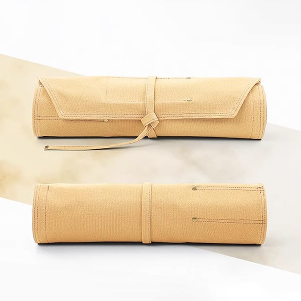 Rollo de cuchillos de lona encerada, 12 ranuras para cuchillos, protectores de cuchillos, bolsa de almacenamiento portátil de lona para camping, trabajo (beige)