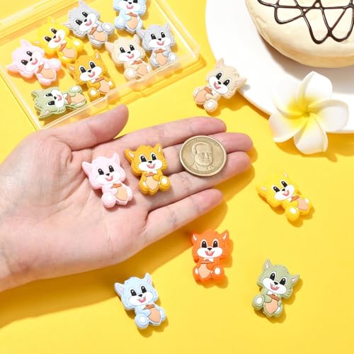 UR URLIFEHALL 16 Pcs 8 Styles Silicone Squirrel Beads Animal Silicone Focal Beads Rubber Spacer Loose Beads for Beadable Pens Jewellery Crafts - Image 3