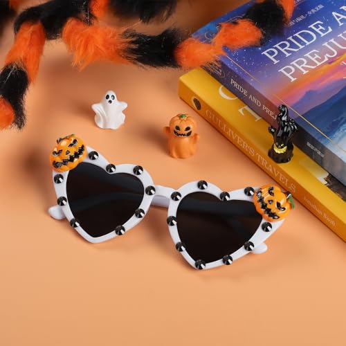 Etercycle Halloween Heart Shaped Sunglasses, Pumpkin Sun Glasses Halloween Festival Party Accessories, Goth Glasses Funny Sunglasses for Halloween Theme Party4