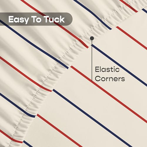 Image of SleepyCat 200TC Percale Fitted Sheets with 1 Pillowcase | 100% Breathable Cotton Bedsheet | Cool & Crsip Feel | 360 Elastic Grip for Easy Tuck| Sailor Stripes, Single Size, 72x36 Inch