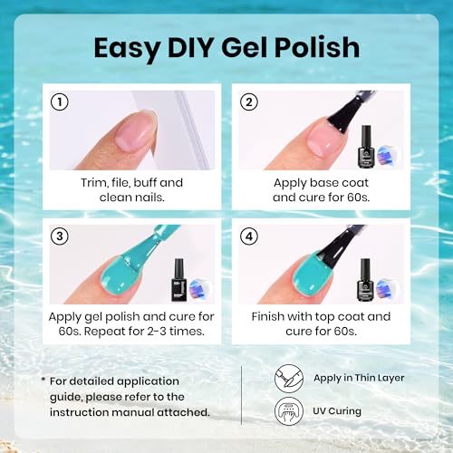 Image of Beetles Blue Gel Polish Set - Ocean Haven Collection, Summer Tropical Teal Mint Green Blue Bright Gel Polish Kit, Beach Vacation Ocean-Inspired Colors, UV LED Soak Off Gel Nail Kit for DIY Nail Art