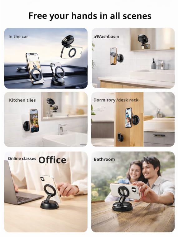 Image of 2026 Upgraded Magnetic Vacuum Car Phone Holder - Strong Suction MagSafe Mount, 360 Rotatable Dashboard & Windshield Mobile Holder, Hands-Free Universal for iPhone & Android