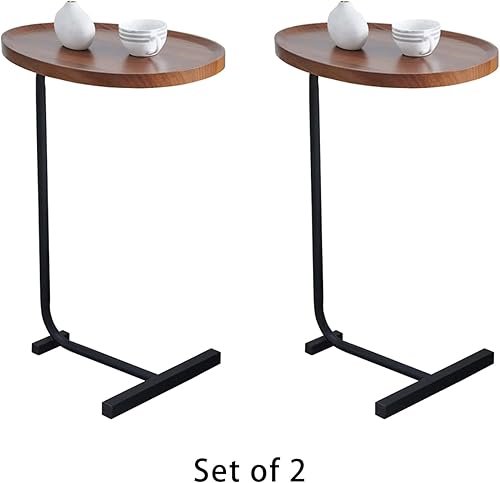 Miniatura 28 de Mesa auxiliar marrón en forma de C para sofá, mesa auxiliar única de Martini, mesa de bebida para sofá de cama, mesa de MDF resistente y patas de 1