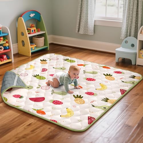 PIGLOG Baby Play Mat for Floor, 50x50 Playpen Mat, 0.8-Inch Thick Foam Playmat for Baby, Non-Slip & Machine Washable Soft Baby Crawling Mats for Infants Toddlers Nursery Playpen (Fruit, Yellow)