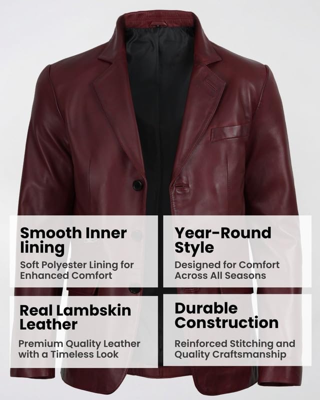 Image of Blingsoul Mens Leather Blazer Jacket - Real Lambskin Sport Coat with Notch Lapel Collar