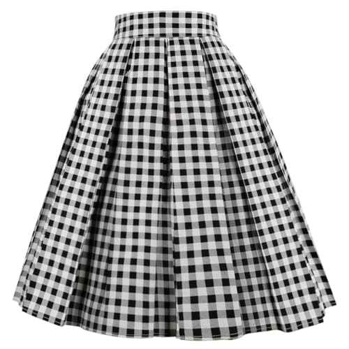 OBBUE Dresstore Vintage Pleated Skirt Floral A-line Printed Midi Skirts with Pockets