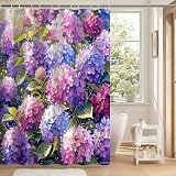 Spring Shower Curtain, Hydrangea Shower Curtains for Bathroom, Waterproof 47x59 Inches Bathroom Curtain with Weighted Hem and 12 Hooks, Breathable Fabric & Machine Washable & Bath Accessories w-G203