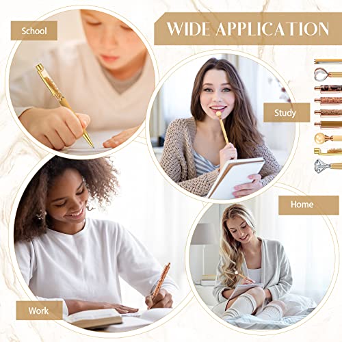 Image of Janmini Metal Crystal Glitter Ballpoint Pen Set 9 Pcs Black Ink Cute Cute Things Novelty Gifts for Women Girls Birthday Home Office (Brown)