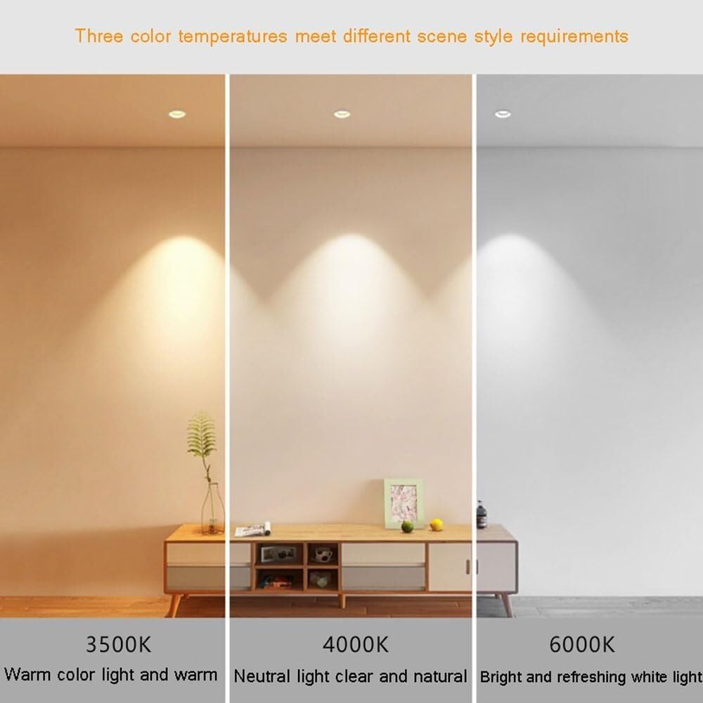 XBTGS LED-Einbauleuchte, 8,4 cm, 12 W, 3 CCT 3500 K/4000 K/6000 K wählbar, schmale Einfassung, LED-Dosenleuchten, Waschbecken-Ghts, Weiß - 6000 K, Weiß - 6000 K