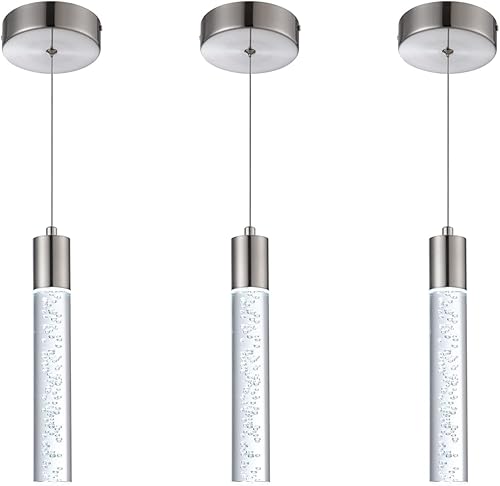 votag Paquete de 3 mini lámparas colgantes, iluminación LED de cocina de níquel satinado con bombilla LED, lámpara de araña de burbujas preminum de