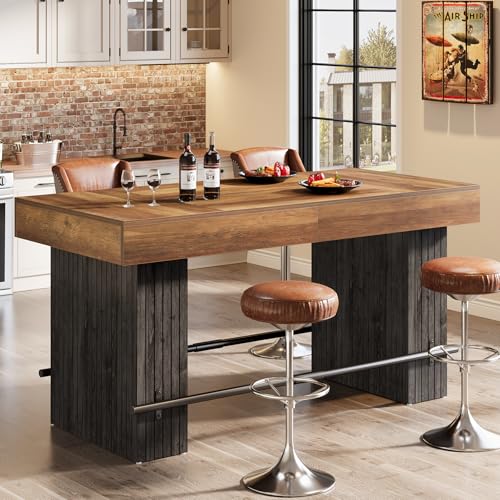 Tribesigns 63 Inch Bar Table, Industrial Counter Height Pub Dining Table, Rectangular Home Bar Units...