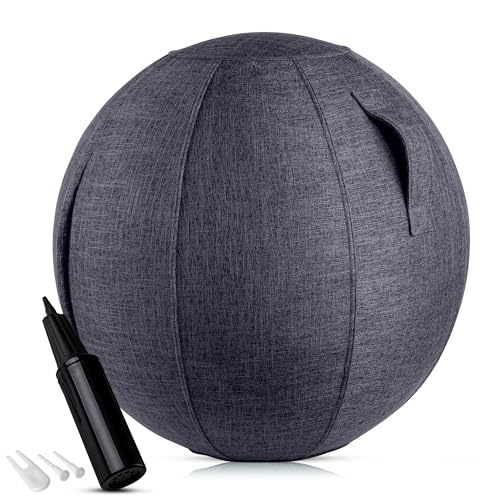 ONVAYA Pelota de gimnasia de 65 cm con funda – pelota de gimnasia con bomba – pelota de yoga antideslizante – pelota estable para sentarse ergonómicamente – Pelota de fitness de alta calidad y pelota