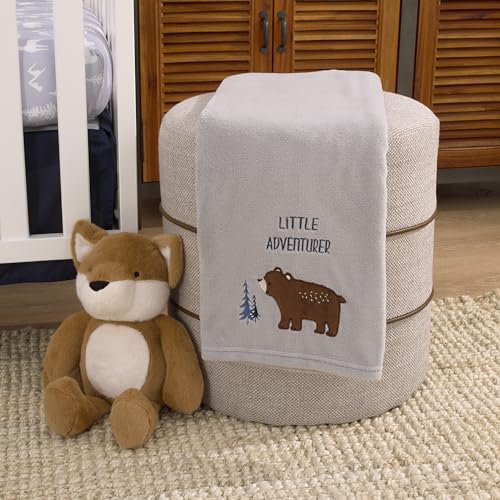 Image of Little Love by NoJo National Park Gray, and Brown Bear Little Adventurer Super Soft Appliqued Baby Blanket
