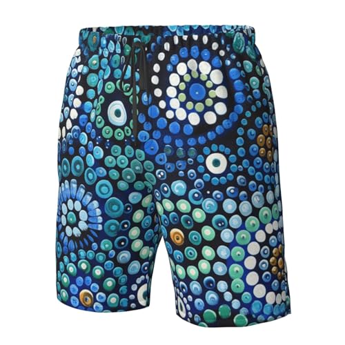 Men's Quick Dry Swim Shorts Traditional Aboriginal Dot Art Abstract Blue Green Beach Trunks with Pockets4