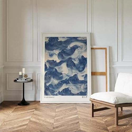 Toile abstraite vagues bleues décoration murale moderne 30x40